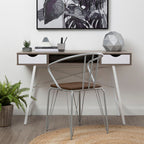 Light Oak Veneer Effect 2 Drawer Desk in White Finish Frame | Bradbury