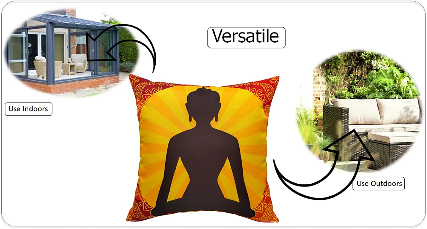 OLIVIA ROCCO Buddha Waterproof Cushion Covers 43x43 cm Reversible Breathable Decorative Cover For Indoor Outdoor Patio Garden Sofa Bed Chair - Nest UK