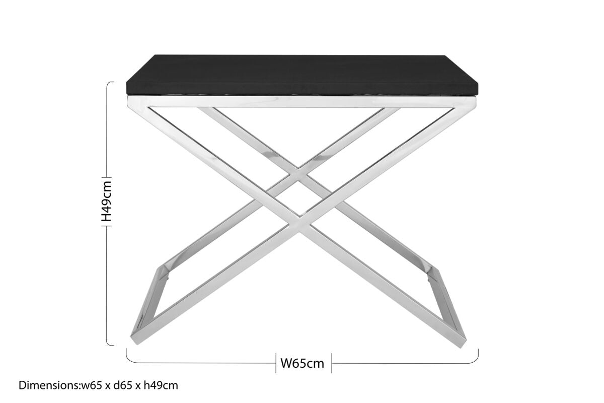 Black Leather Effect End Table with Cross Frame Design | Tribute