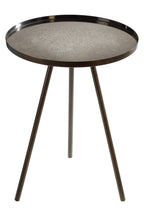 Black Finish Iron Metal Splayed Legs Side Table with Round Weathered Antique Glass Top | Corra