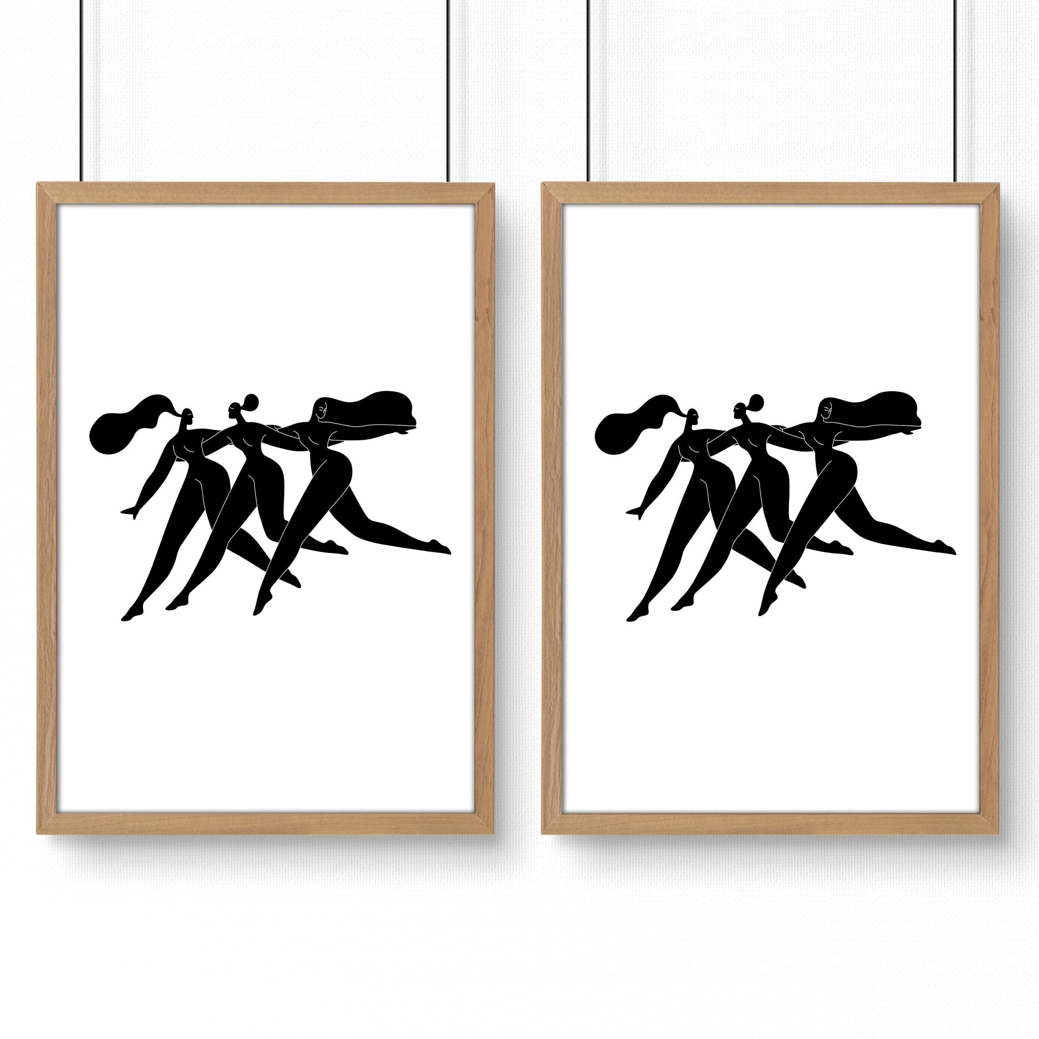 Canvas Art For Bathrooms | Set of 2 Boho Women Wall art Prints