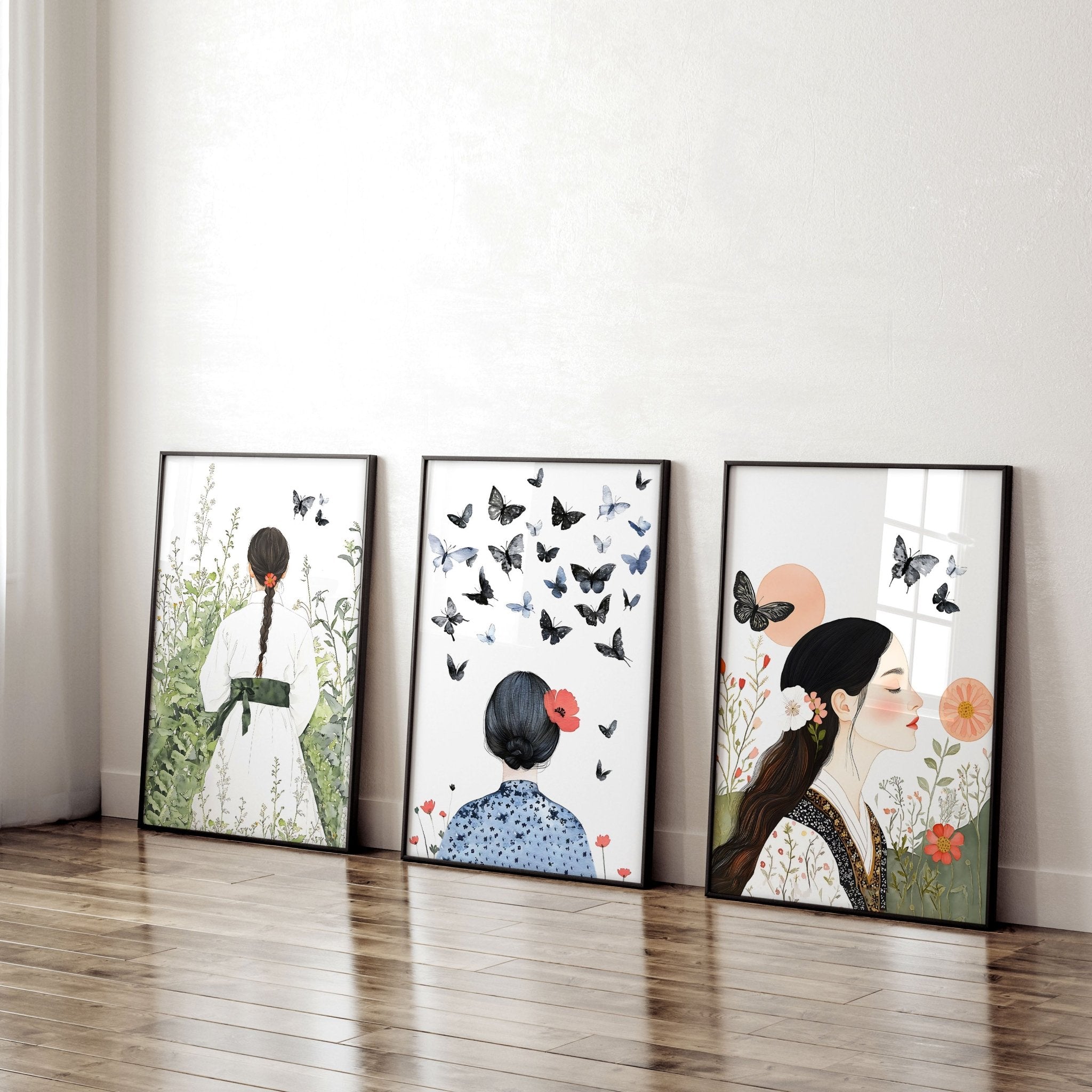 Canvas Pictures For Living Room | Set of 3 Boho Women Wall art Prints
