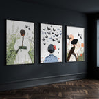Canvas Pictures For Living Room | Set of 3 Boho Women Wall art Prints