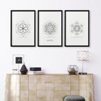 Canvas Pictures For Living Room | Set of 3 Sacred Geometry Wall art Prints