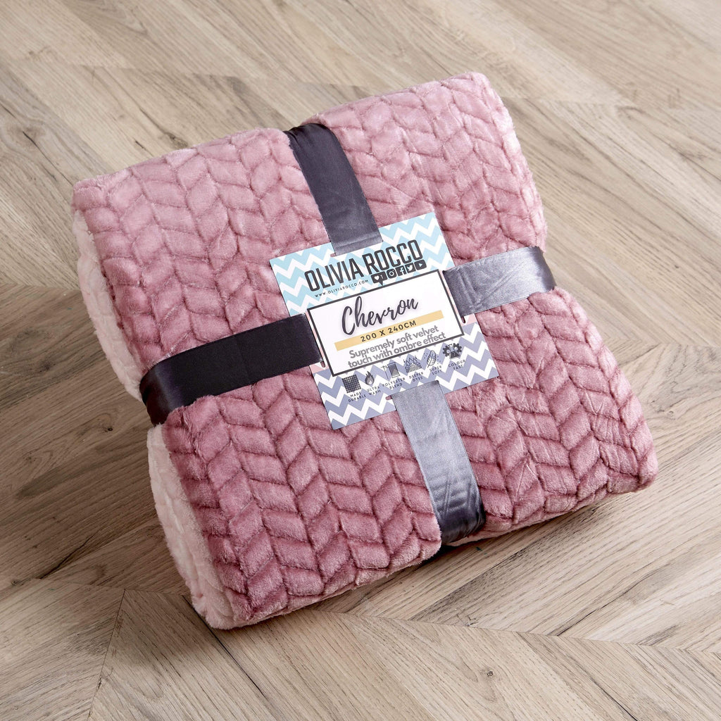 OLIVIA ROCCO Chevron Ombre Throw Blanket Oversized Chunky Soft Fleece for Sofa or Bed All-Season Comfort in Calming Colours - Nest UK