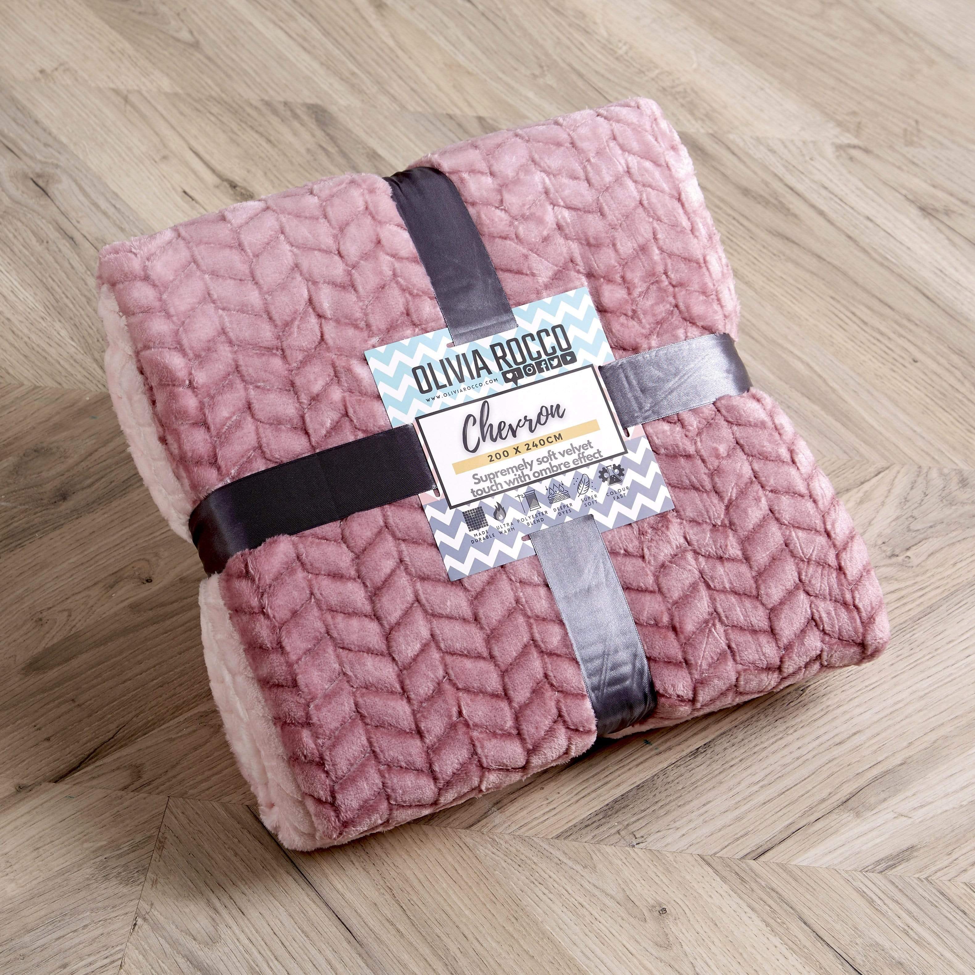 OLIVIA ROCCO Chevron Ombre Throw Blanket Oversized Chunky Soft Fleece for Sofa or Bed All-Season Comfort in Calming Colours - Nest UK