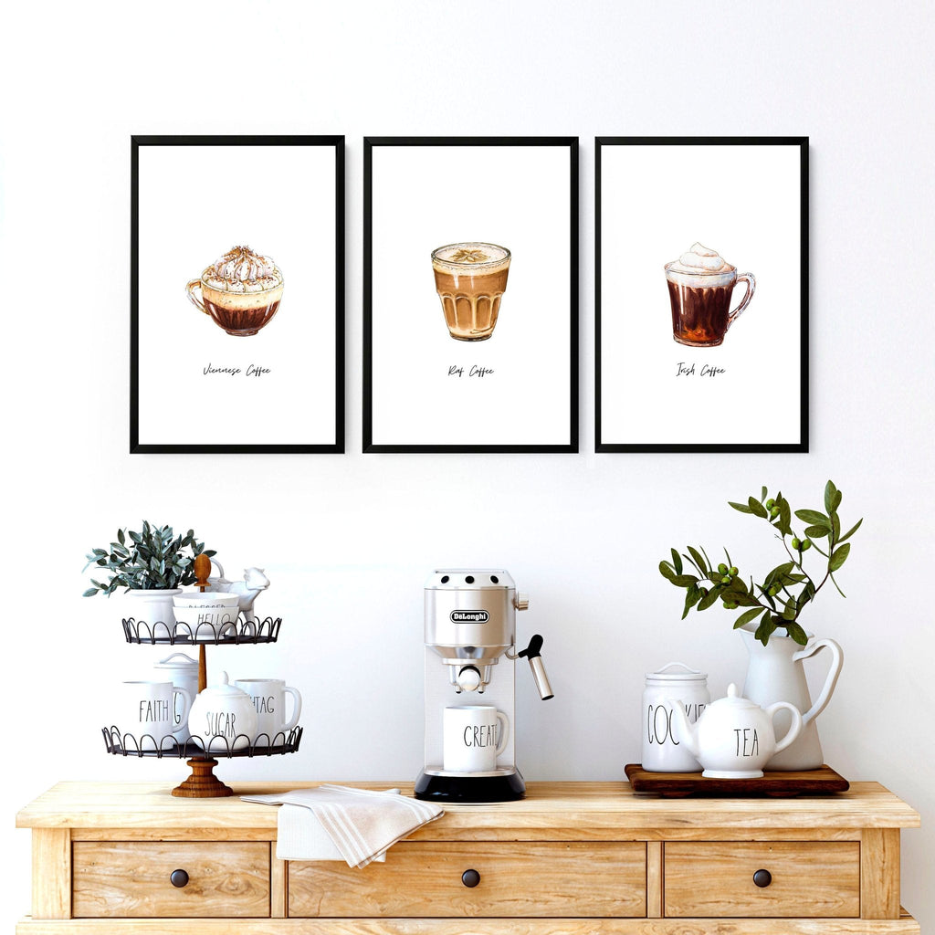 Coffee prints for kitchen | set of 3 wall art prints