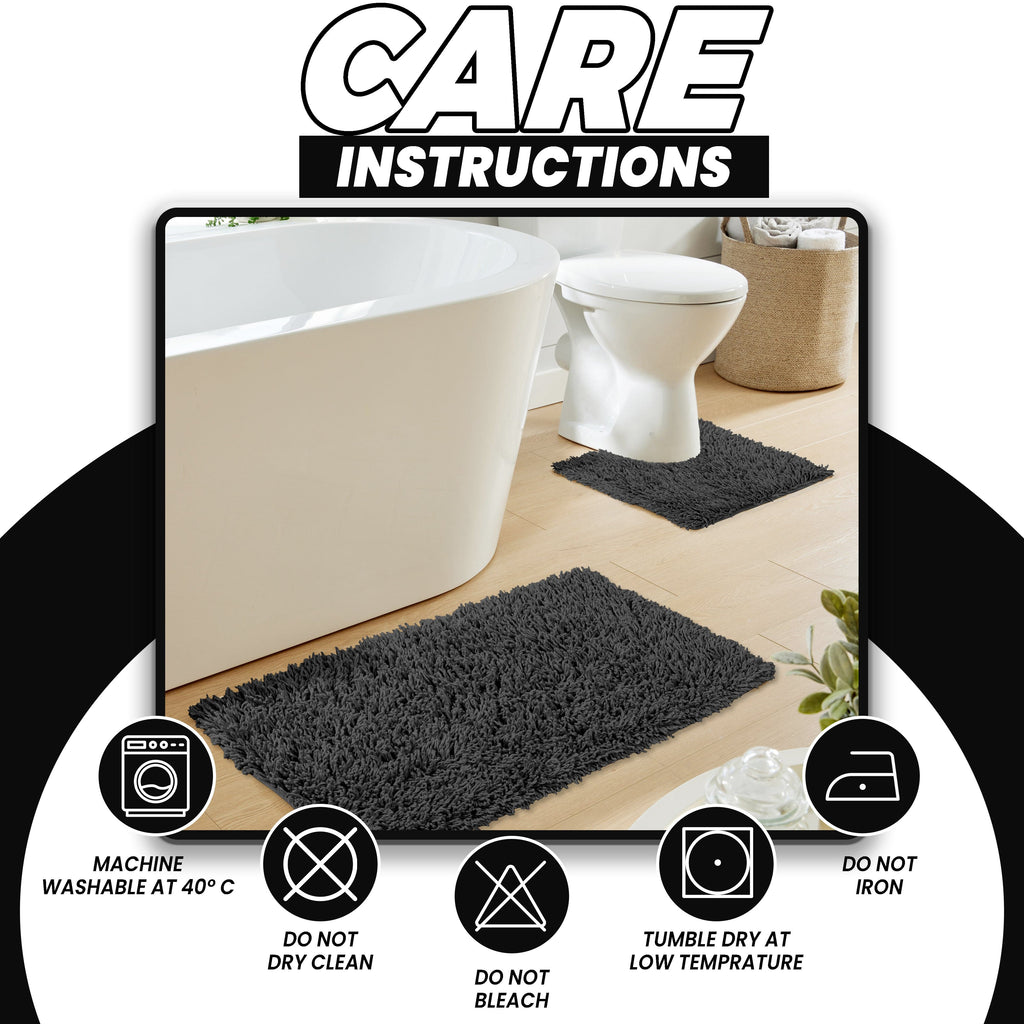 OLIVIA ROCCO Como 2 Piece Black Bath Mat And Pedestal Set Non Slip 100 Percent Cotton Super Absorbent Premium For Everyday Use