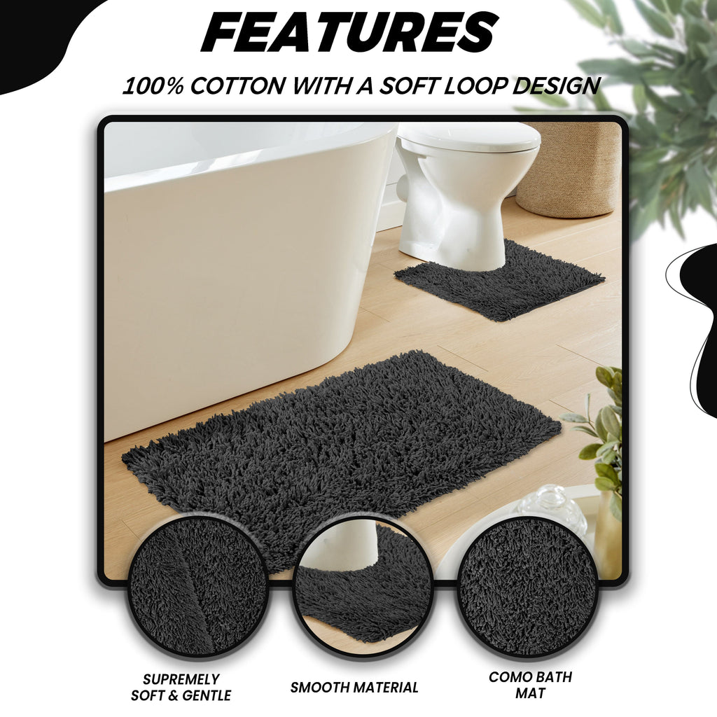 OLIVIA ROCCO Como 2 Piece Black Bath Mat And Pedestal Set Non Slip 100 Percent Cotton Super Absorbent Premium For Everyday Use