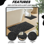 OLIVIA ROCCO Como 2 Piece Black Bath Mat And Pedestal Set Non Slip 100 Percent Cotton Super Absorbent Premium For Everyday Use