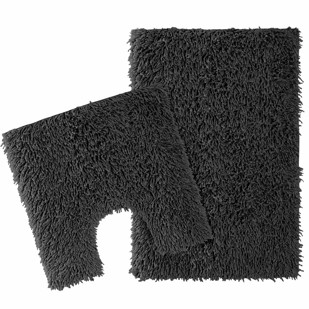OLIVIA ROCCO Como 2 Piece Black Bath Mat And Pedestal Set Non Slip 100 Percent Cotton Super Absorbent Premium For Everyday Use