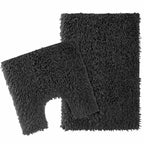 OLIVIA ROCCO Como 2 Piece Black Bath Mat And Pedestal Set Non Slip 100 Percent Cotton Super Absorbent Premium For Everyday Use