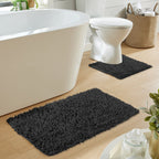 OLIVIA ROCCO Como 2 Piece Black Bath Mat And Pedestal Set Non Slip 100 Percent Cotton Super Absorbent Premium For Everyday Use