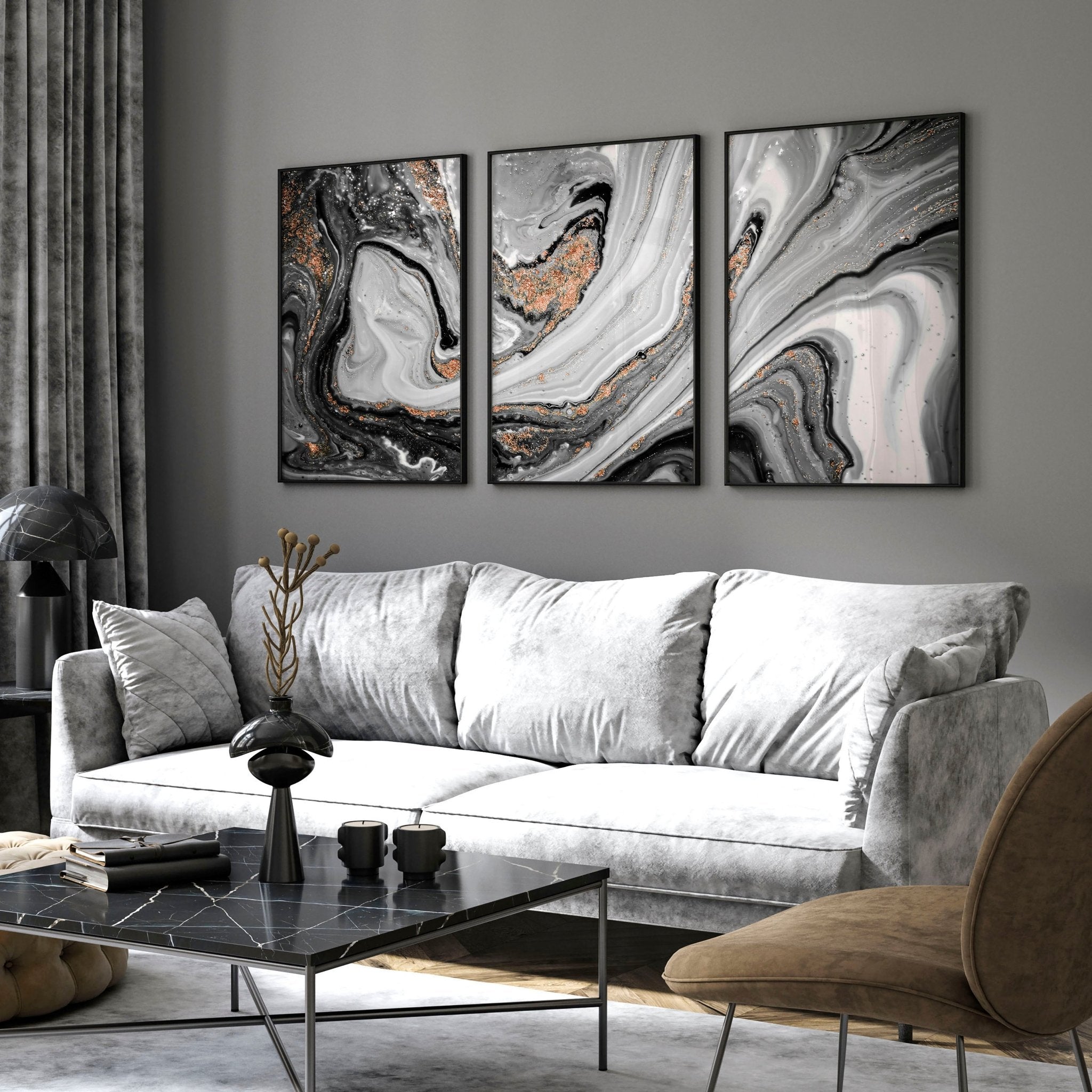 Contemporary art for living room | set of 3 wall art prints