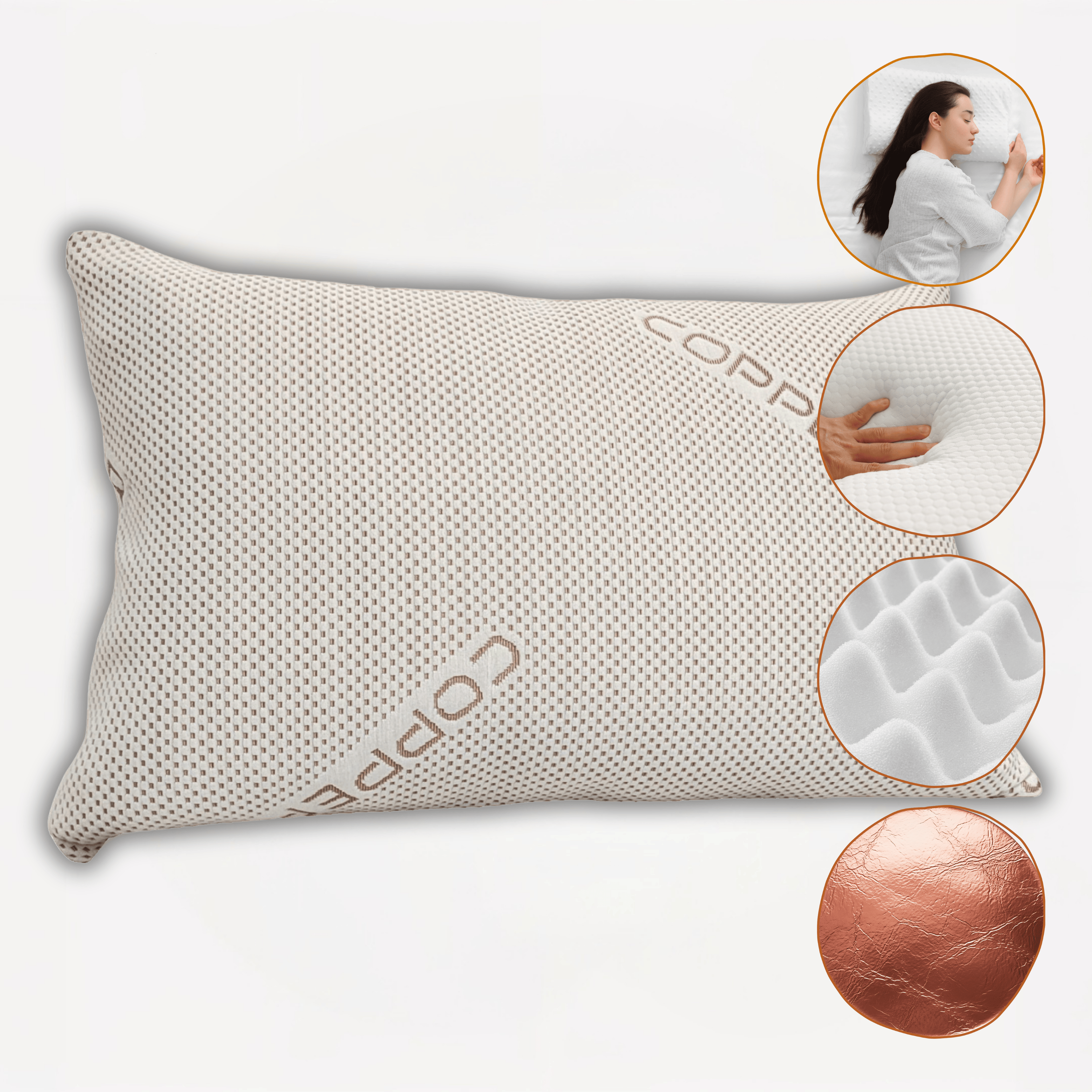 Copper Infused Unique Memory Foam Pillow for Skin Health Hypoallergenic Luxury Premium Fibre Filling for Superior Comfort and Support by OLIVIA ROCCO