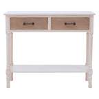 White Natural Wooden Console Table with Two Carved Detail Drawers and Lower Shelf | Heritage