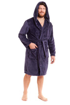 OLIVIA ROCCO Hooded Plush Flannel Bathrobe for Men Ultra-Absorbing Soft Fleece Dressing