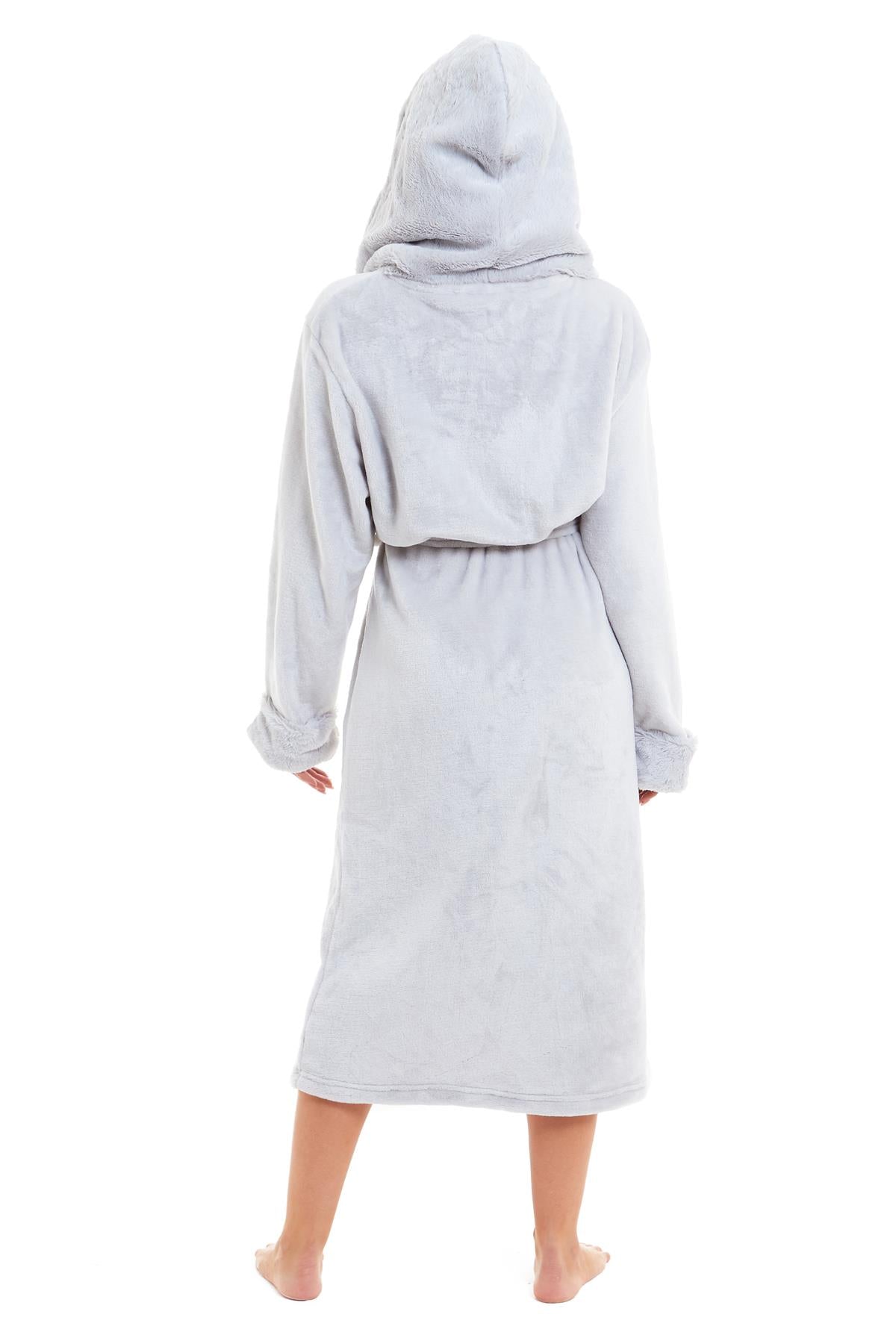 OLIVIA ROCCO Womens Faux Fur Hooded Bathrobe Plush Fleece Ultra-Absorbent Dressing Gown