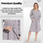 OLIVIA ROCCO Women's Hooded Waffle Cotton Bathrobe Grey 100% Cotton Super Absorbent Spa