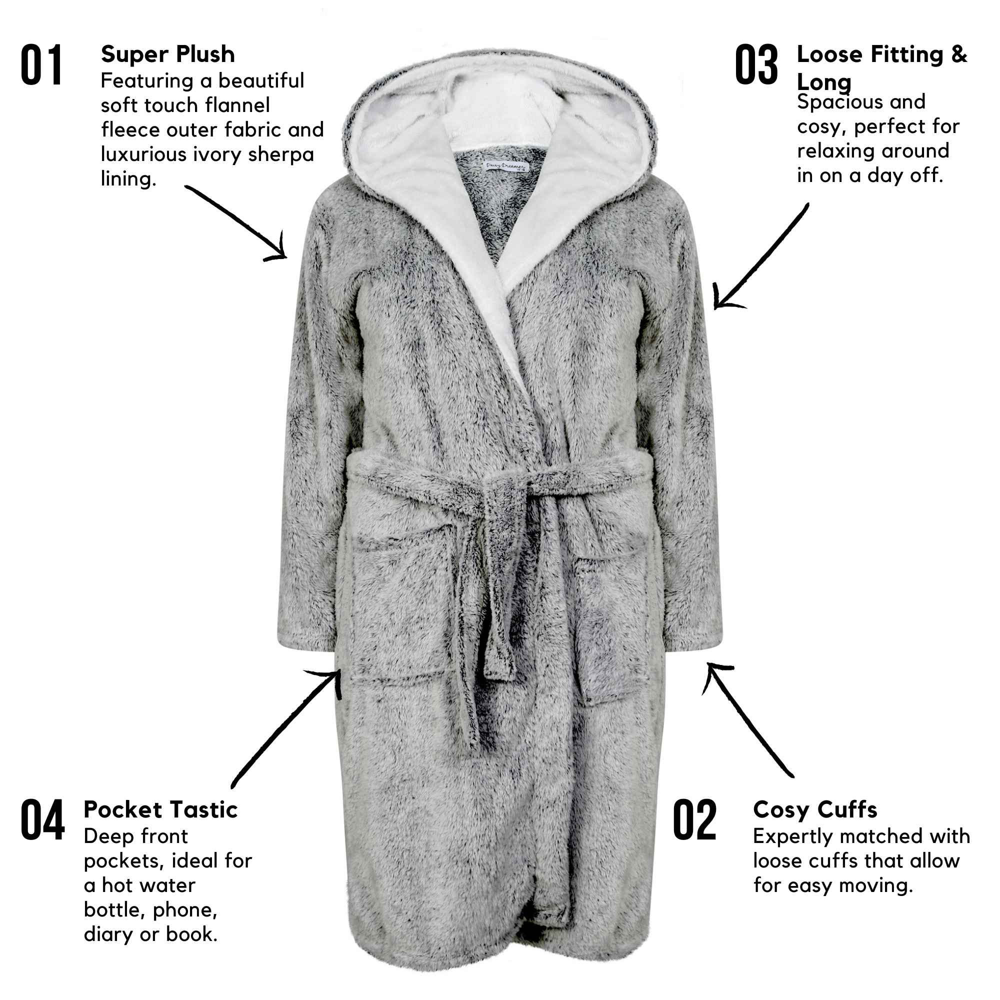 OLIVIA ROCCO Women's Shimmer Grey Plush Fleece Hooded Robe With Ultra Soft Sherpa Lining