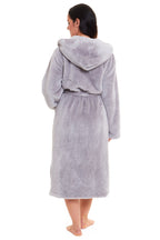 OLIVIA ROCCO Hooded Robe Women Grey Velvet Touch Fleece Luxuriously Soft Durable
