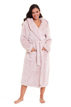OLIVIA ROCCO Women's Pink Snuggle Fleece Hooded Robe Velvet Touch Dressing Gown Super Soft Cosy Home Loungewear