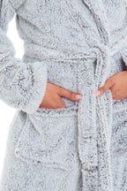 OLIVIA ROCCO Women's Shimmer Grey Snuggle Velvet Touch Fleece Hooded Robe Dressing Gown