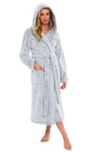 OLIVIA ROCCO Women's Shimmer Grey Snuggle Velvet Touch Fleece Hooded Robe Dressing Gown