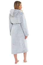 OLIVIA ROCCO Women's Shimmer Grey Snuggle Velvet Touch Fleece Hooded Robe Dressing Gown
