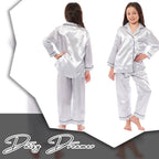OLIVIA ROCCO Girls Satin Silk Long Sleeve Pyjama Set Black Pink Grey 5-14 Button Down