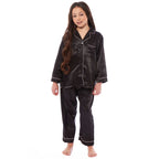 OLIVIA ROCCO Girls Satin Silk Long Sleeve Pyjama Set Black Pink Grey 5-14 Button Down