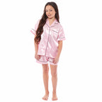OLIVIA ROCCO Girls Satin Silk Short Pyjama Set Button Down Shirt And Loose Fitting Pants