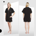 OLIVIA ROCCO Women Black Short Pyjama Set Super Soft Sleepwear With Button Up Top