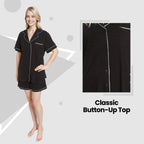 OLIVIA ROCCO Women Black Short Pyjama Set Super Soft Sleepwear With Button Up Top