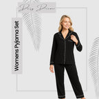 OLIVIA ROCCO Women's Black Pyjama Set Soft Touch Long Sleeve Button Up Top and Bottoms