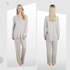 OLIVIA ROCCO Womens Grey Pyjama Set Soft Touch Long Sleeve Button Up Top Super Soft Cosy Home Loungewear
