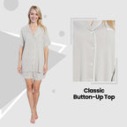 OLIVIA ROCCO Womens Grey Short Pyjama Set Button Up Top and Shorts with Pockets Cosy Easy-Care Nightwear Set