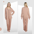 OLIVIA ROCCO Women's Pyjama Set Natural Soft Touch Long Sleeve Button-Up Top and Bottoms