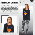 OLIVIA ROCCO Womens Thermal Fleece Pyjamas Set Highland Cow Animal Print Winter Super Soft Cosy Home Loungewear