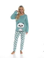 OLIVIA ROCCO Panda Snuggle Fleece Pyjama Set Women With Printed Pants Easy Care Fabric