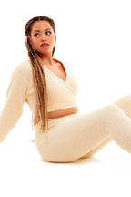 OLIVIA ROCCO Womens Teddy Fleece Loungewear Set With Wrap Top And Stretch Pants Easy-Care Super Soft Sleep Set