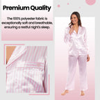 OLIVIA ROCCO Satin Silk Pyjama Set For Women With Dress Shirt Collar And Loose Fitting
