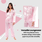 OLIVIA ROCCO Satin Silk Pyjama Set For Women With Dress Shirt Collar And Loose Fitting