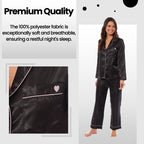 OLIVIA ROCCO Satin Silk Pyjama Set For Women With Dress Shirt Collar And Loose Fitting