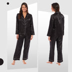 OLIVIA ROCCO Satin Silk Pyjama Set For Women With Dress Shirt Collar And Loose Fitting