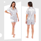 OLIVIA ROCCO Satin Silk Short Pyjama Set For Women Black Pink Grey UK 8-22 Loungewear