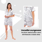 OLIVIA ROCCO Satin Silk Short Pyjama Set For Women Black Pink Grey UK 8-22 Loungewear