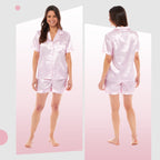 OLIVIA ROCCO Satin Silk Short Pyjama Set For Women Black Pink Grey UK 8-22 Loungewear