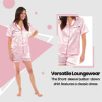 OLIVIA ROCCO Satin Silk Short Pyjama Set For Women Black Pink Grey UK 8-22 Loungewear