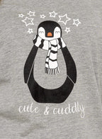 OLIVIA ROCCO Women's Penguin Stars Grey Cotton Pyjama Set Easy-Care Super Soft Sleep Set